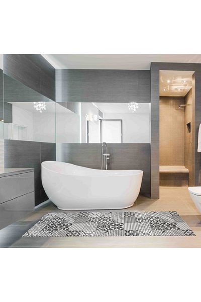 REVE Mosaic Design Rectangular Shape Anti-Slip Bath Mat Grey and Black 180 x 65cm