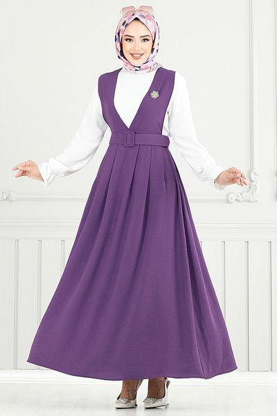 ModaMerve Cuff Elastic Gilet Suit 9152Pl940-M Lilac