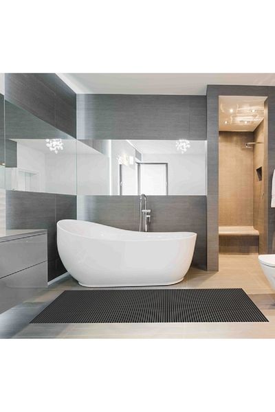 REVE Rectangular Shape Anti-Slip Striped Bath Mat Black 180 x 65cm