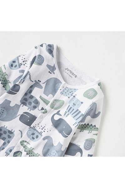 Juniors All-Over Safari Print Closed Feet Sleepsuit With Snap Button Closure