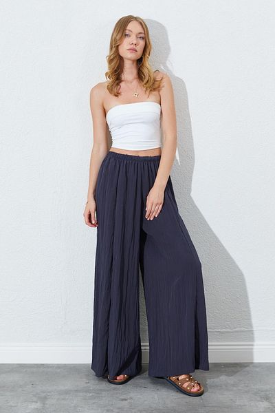 TENA Women's Anthracite Elastic Waist Wide Leg Wrinkle Trousers