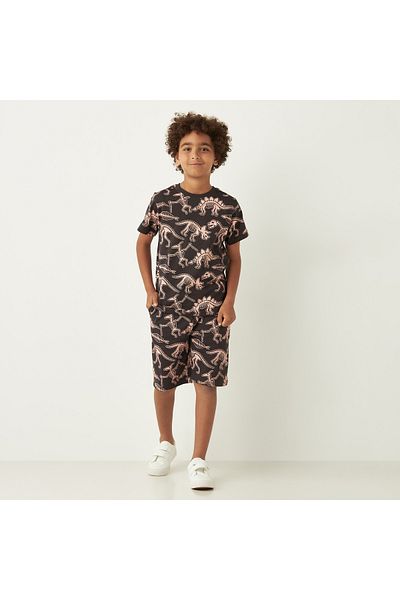 Juniors All-Over Dinosaur Print Shorts With Elasticated Drawstring Waist