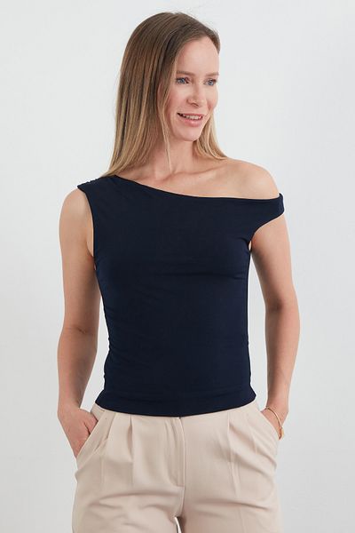 Fulla Moda Μπλούζα με ένα μανίκι με ντραπέ στα πλαϊνά
