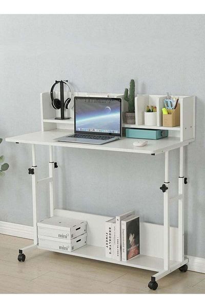 AGD Adjustable Height Computer Desk with Storage Shelves, Study, Writing & Gaming Desk for Home - Modern
