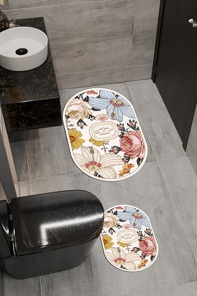 vodler Beauty Pattern Eco Bath Mat, Αντιολισθητική βάση, Πλένεται στο πλυντήριο, Ψηφιακή εκτύπωση Σετ 2