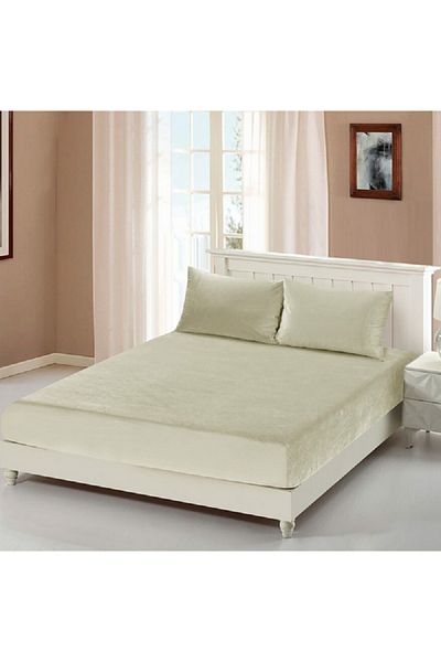 Cannon 2-Piece Classic Cotton Twin Fitted Bedsheet Set Beige 120 x 200 + 25cm