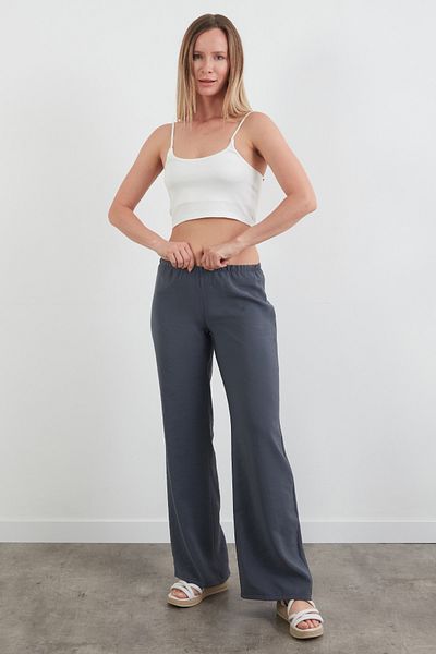 Fulla Moda Elastic Waist Low Waist Modal Palazzo Trousers
