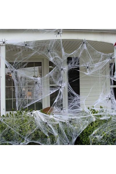 Qipiray Decorative web set and 30 spiders for Halloween Qipiray, plastic, black/white