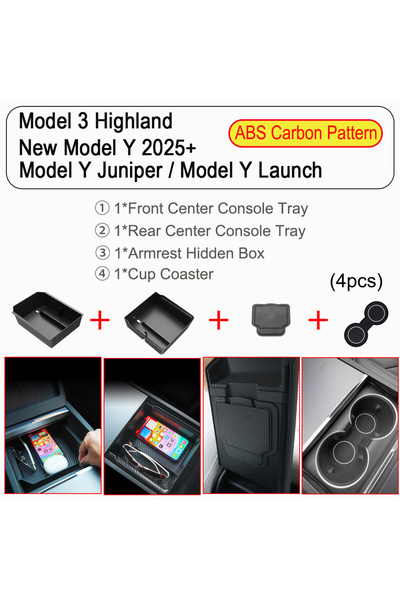 Choice1 4 قطع من منظم صندوق التخزين المصنوع من ألياف الكربون ABS لسيارة تسلا ...