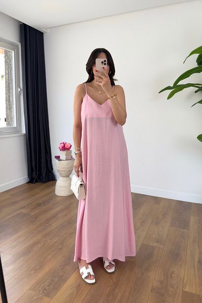 BİRCANÇİL Ossy Pink Strap Adjustable Maxi Dress