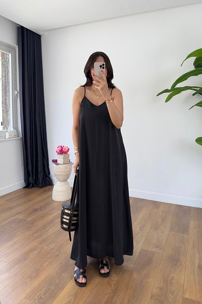 BİRCANÇİL Ossy Black Strap Adjustable Maxi Dress