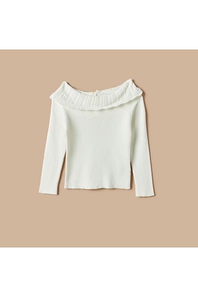 Juniors Textured Pullover With Frill Detail And Long Sleeves