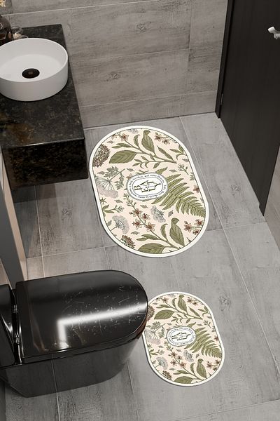 vodler Beauty Pattern Eco Bath Mat, Αντιολισθητική βάση, Πλένεται στο πλυντήριο, Ψηφιακή εκτύπωση Σετ 2