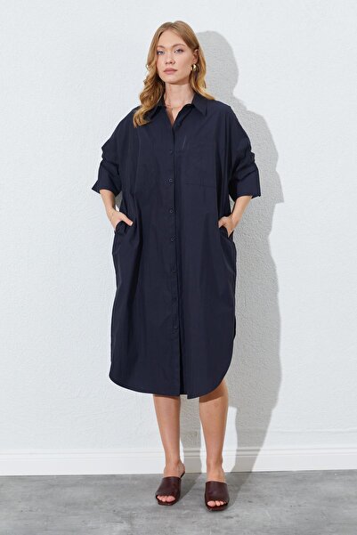 TENA Γυναικείο μαύρο φαρδύ πουκάμισο με διπλή τσέπη