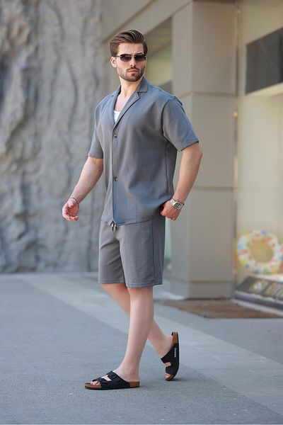 Madmext Smoked Basic Men's Shorts Shirt Suit E7311