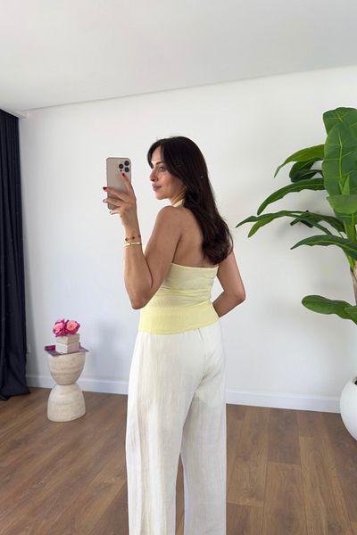 BİRCANÇİL Rox Yellow Ribbed Undershirt with Neck Strap Detail