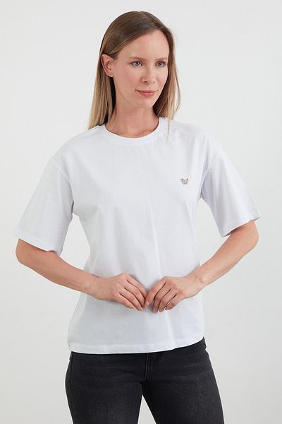 Fulla Moda Μπλουζάκι Crew Neck με αξεσουάρ πεταλούδας