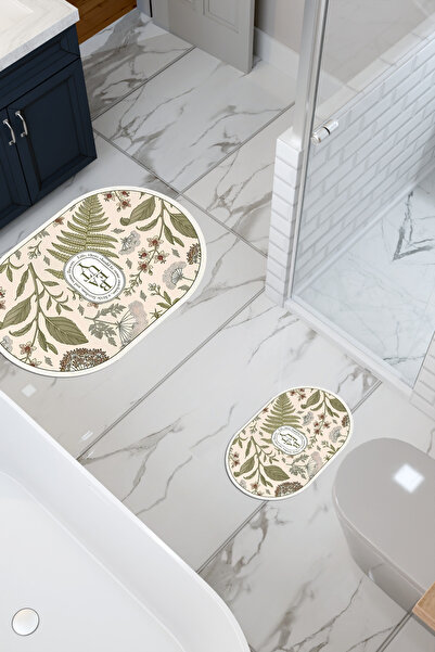 THEMODERNHANE Beauty Pattern Eco Bath Mat, Αντιολισθητική βάση, Πλένεται στο πλυντήριο, Ψηφιακή εκτύπωση Σετ 2