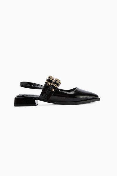 Limoya Siran Black Patent Leather Double Strap Women's Sandals