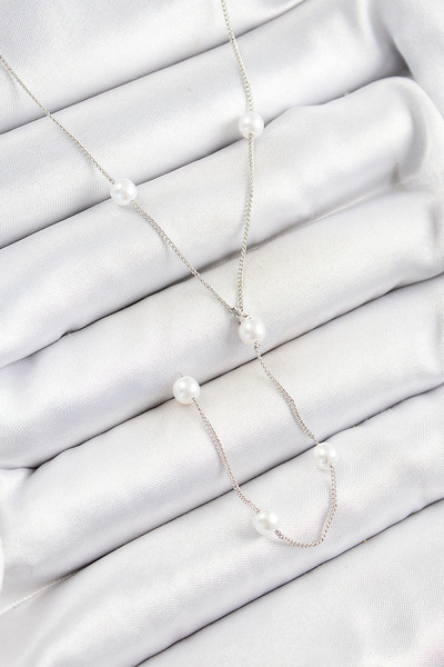 Skygo 316L Steel Pearl Figured Y Model Silver Color Women's Necklace - Tj-Bko...