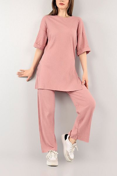 Hierapolis Cotton Ribbed Camisole Short Sleeve Women's Set - Top and Bottom Set - Tunic Set