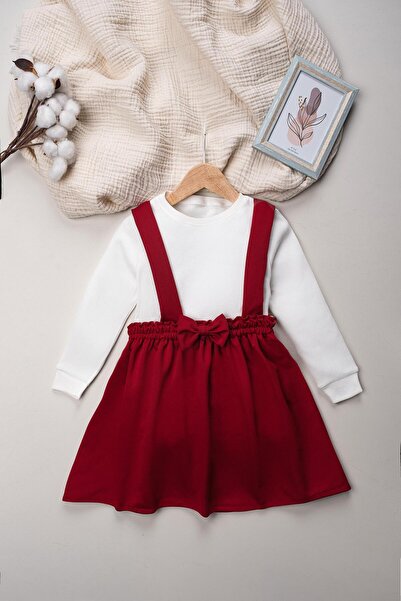 Mai Perla Girls' Set 2 Piece Salopet Dress Cotton Fabric Long Sleeve Bow Skirt Suit 1-5 Years