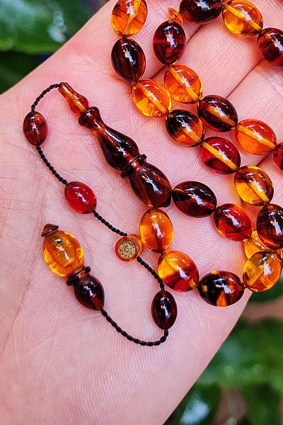 Vip Kehribar 8X11 mm Ayhan Turan Master Crafted Yellow Coffee Fire Amber Prayer Beads