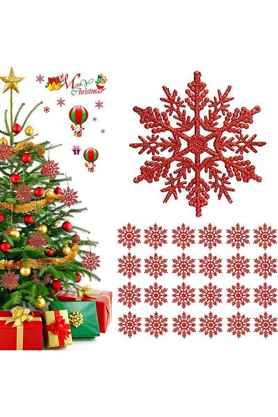 Sunshine smile Set of 24 Christmas snowflakes Sunshine smile, red, plastic, 10.5 x 10.5 cm