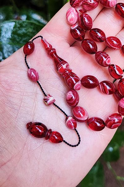 Vip Kehribar 8X11 mm Ayhan Turan Master Crafted Red White Fire Amber Prayer Beads