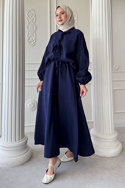 InStyle Dark Navy Blue Suit with Tie Detail Skirt