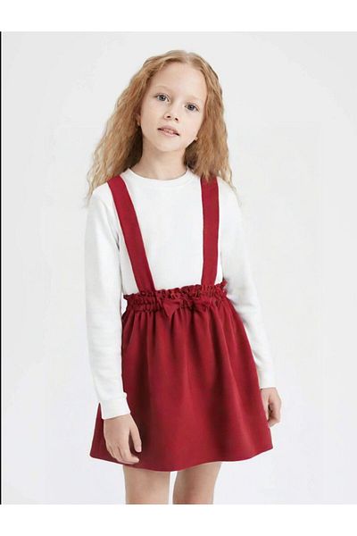 Mai Perla Girls' Set 2 Piece Salopet Dress Cotton Fabric Long Sleeve Bow Skirt Suit 1-5 Years