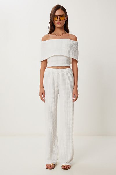 Lovelyİstanbul Textured Blouse Pants Set Ecru Lzv0014