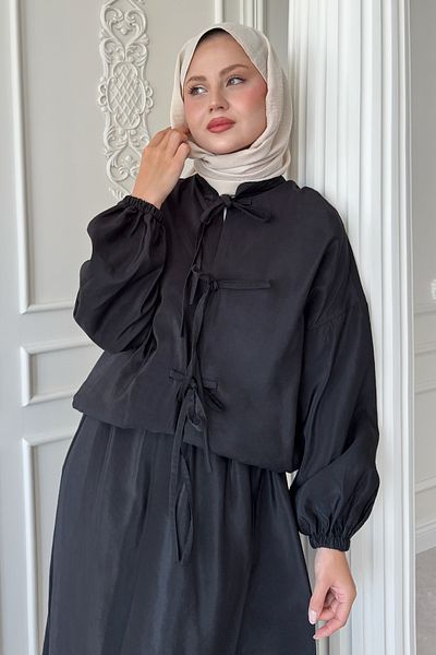 InStyle Black Suit with Tie Detail Skirt