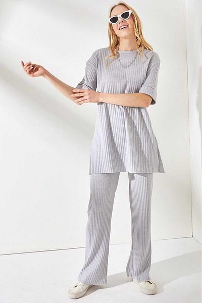 Hierapolis Cotton Ribbed Camisole Short Sleeve Women's Set - Top and Bottom Set - Tunic Set