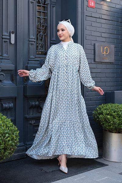 LOCCO Rochie de damă cu model ondulat geometric albastru