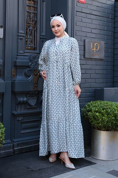 LOCCO Rochie de damă cu model ondulat geometric albastru