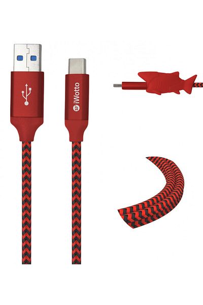 Iwotto USB Type C Cable for Samsung, Huawei, PS4, Xbox Iwotto, fast charging, red, nylon, 1 M