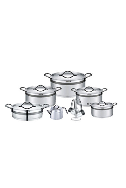 Arshia 16 Piece Black Stainless Steel Cookware Set Sandwich Bottom with Aluminum Core, Induction Re