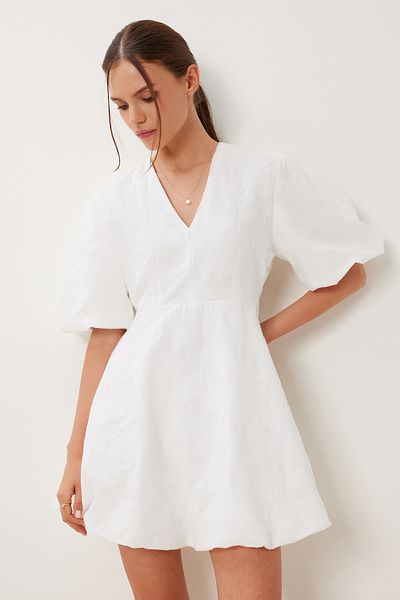 Lovelyİstanbul Rochie Balon Brodată Brodată ALBĂ LFN0103