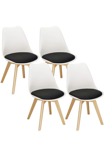 SERSIMO Set 4 scaune dining Verdhe pentru bucatarie cu perna tapitata cu piele ecologica, 44x82cm, alb negru