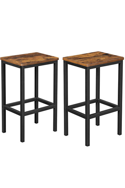 VASAGLE Set 2 scaune bar inalte, cadru din otel, 40x30x65cm, stil industrial, maro rustic si negru