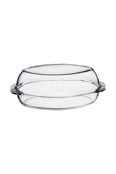 Borcam Vas transparent rezistent la căldură cu capac Borcam, oval, sticlă, 34x20cm, înălțime 9cm, 3000ml / capac 1900