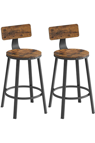 Optim Solution Set of 2 high bar stools with backrest, steel frame, 51x89cm, rustic brown