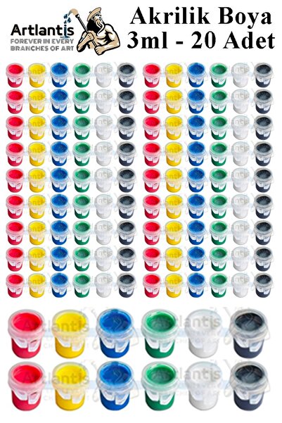 Artlantis Akrilik Boya 3 ml 6 Renk 20 Paket Mini Küçük Akrilik Boya Taş Ahşap...