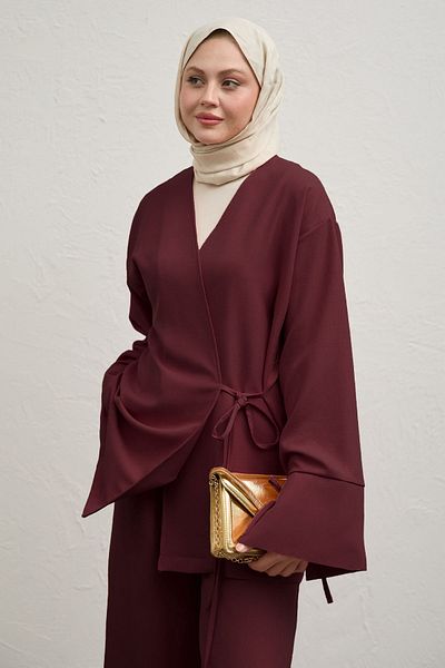 InStyle Linen Kimono Double Burgundy Set