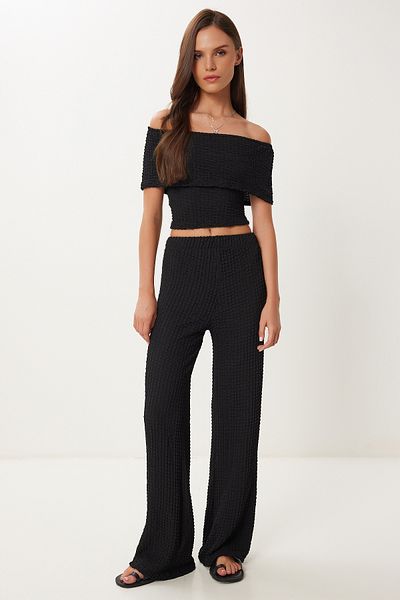 Lovelyİstanbul Textured Blouse Pants Set Black Lzv0014