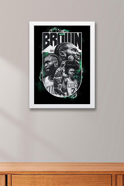 Saturn Jaylen Brown Framed Painting - Basketball Nba Poster Painting