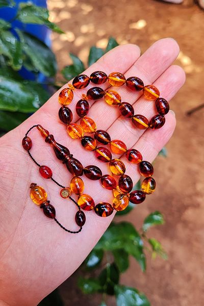 Vip Kehribar 8X11 mm Ayhan Turan Master Crafted Yellow Coffee Fire Amber Prayer Beads