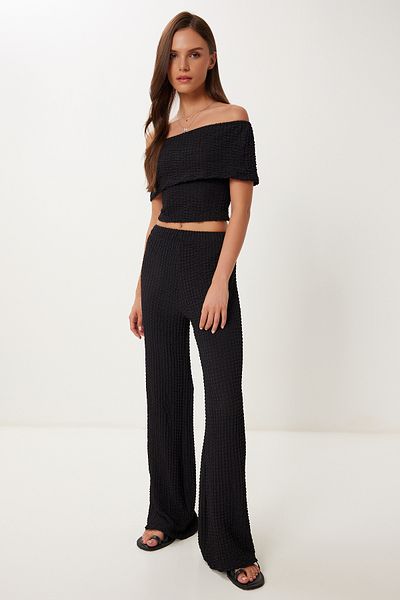 Lovelyİstanbul Textured Blouse Pants Set Black Lzv0014