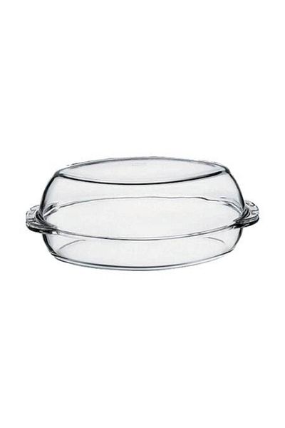 Borcam Vas transparent rezistent la căldură cu capac Borcam, oval, sticlă, 34x20cm, înălțime 9cm, 3000ml / capac 1900